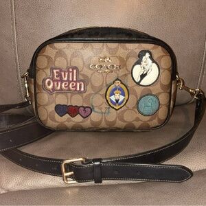Coach Brown Signature Canvas Crossbody with Evil Queen Patches